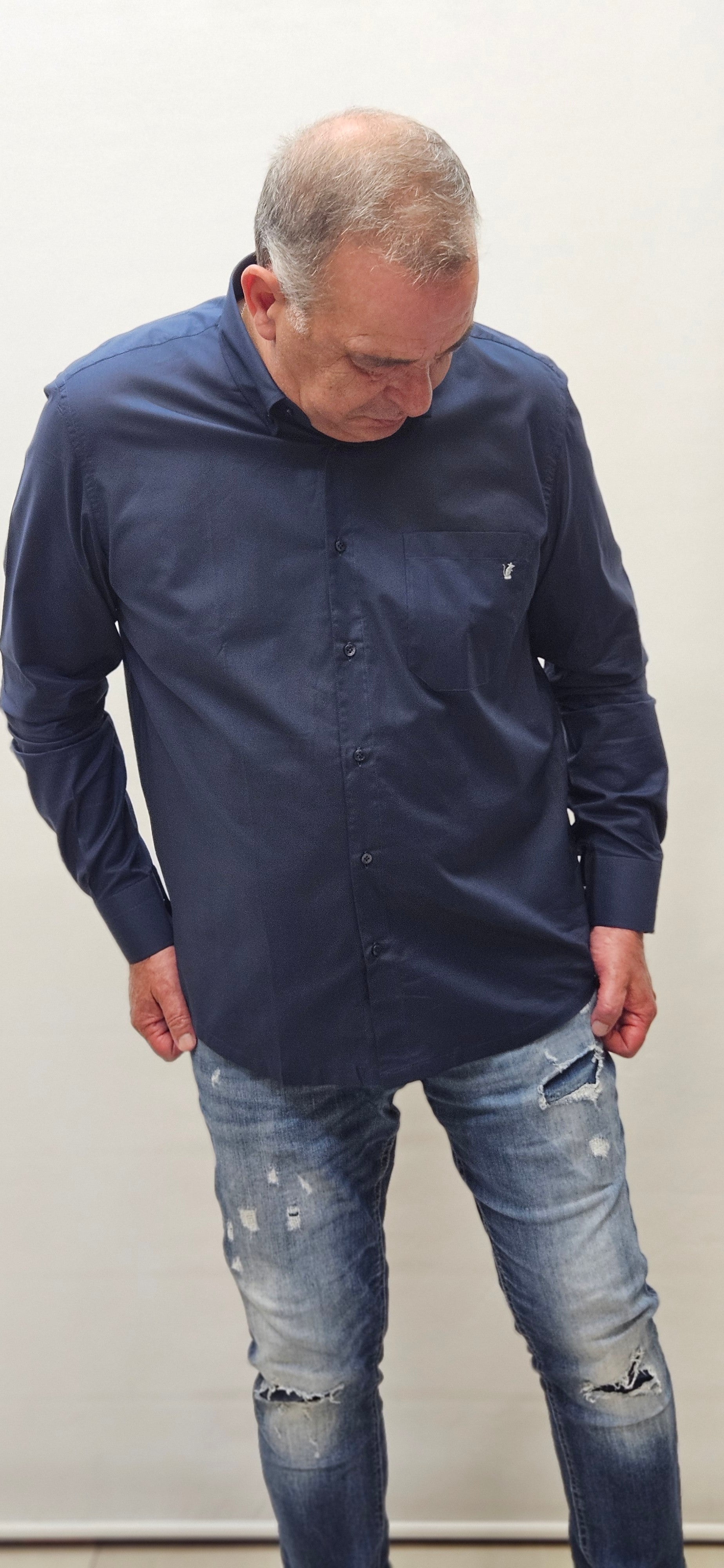 Camicia blu microfantasia Ratòn (toppa/logo blu) smirne