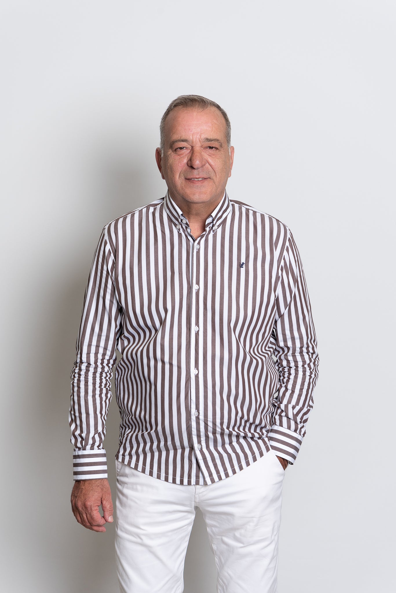 Camicia riga larga marrone Ratòn (mini logo)